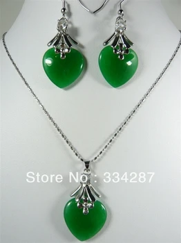 

5 colors- fine heart love green/purple/pink/red stone 18KGP pendant earring set