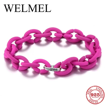 

2020 New Silver Charms Bracelets for Women accessories Orange European Jewellery Deep Pink Hard Rubber Bracelet