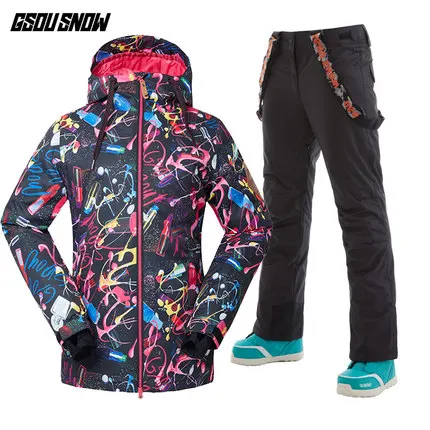 Color 6 GSOU Снежный женский лыжный костюм сноуборд куртка брюки лыжный костюм брюки ветрозащитный водонепроницаемый Зимний костюм женский супер теплый с капюшоном - Цвет: Color 6