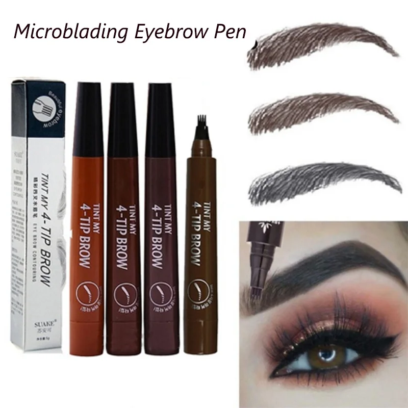 

Eyebrow Pencil Waterproof with Brush Microblading Eyebrow Tattoo Pen Fork Tip Long Lasting Fine Sketch Liquid Pen maquiagem