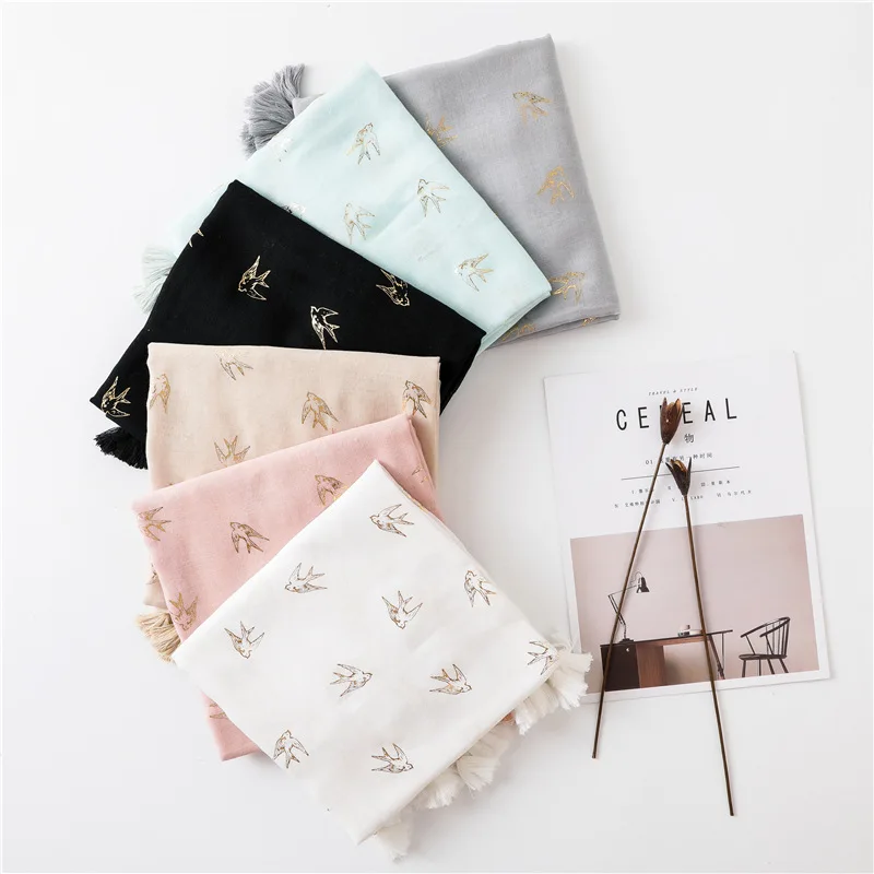 

Cotton Linen Thin Pink Little Swallow Bronze Low Luxury Solid Color Scarf Silk Scarves Women's Early Spring Summer Versatile Ele