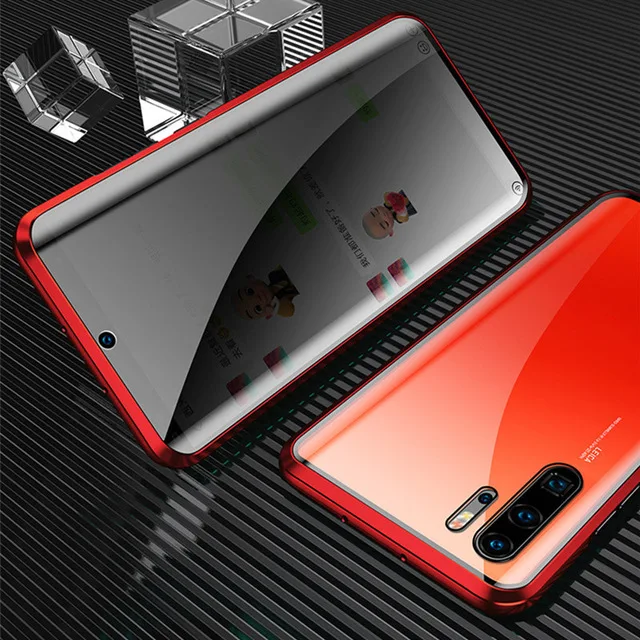 Безопасный металлический магнитный адсорбционный чехол из закаленного стекла для телефона для huawei P30 Pro P20 Pro 360 магнитный антишпионский защитный чехол - Цвет: Red