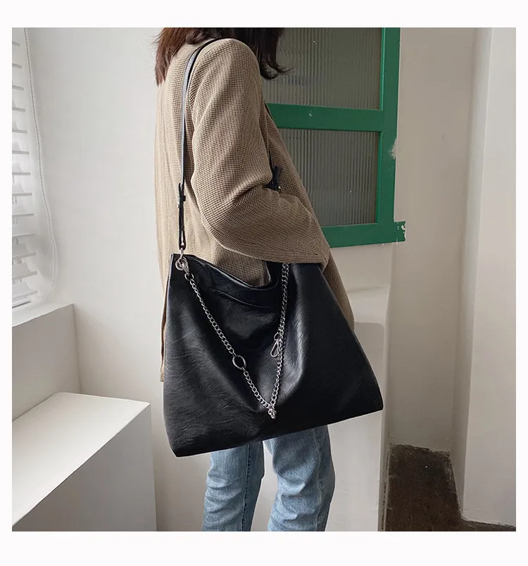 Женская сумка большой емкости из мягкой искусственной кожи женские большие сумки с цепочкой дизайнерские женские сумки через плечо bolsas черные сумочки для покупок