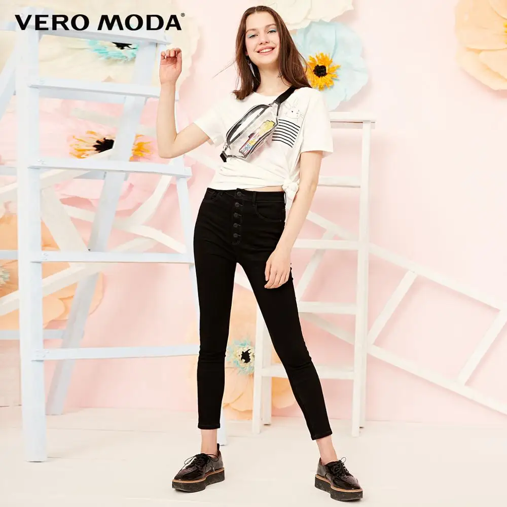 Vero Moda женские облегающие Стрейчевые джинсы с высокой посадкой и декоративными пуговицами с начесом | 319349555