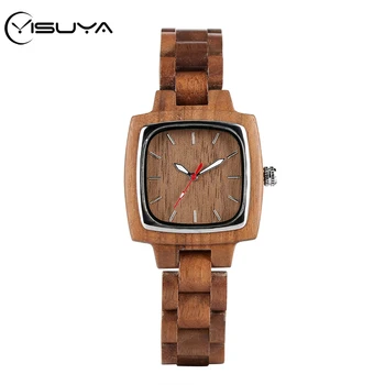 

YISUYA Retro Women Watch Unique Rectangle Dial Full Walnut Wooden Band Clock Hours Anniversary Gifts for Women Wife My Angel