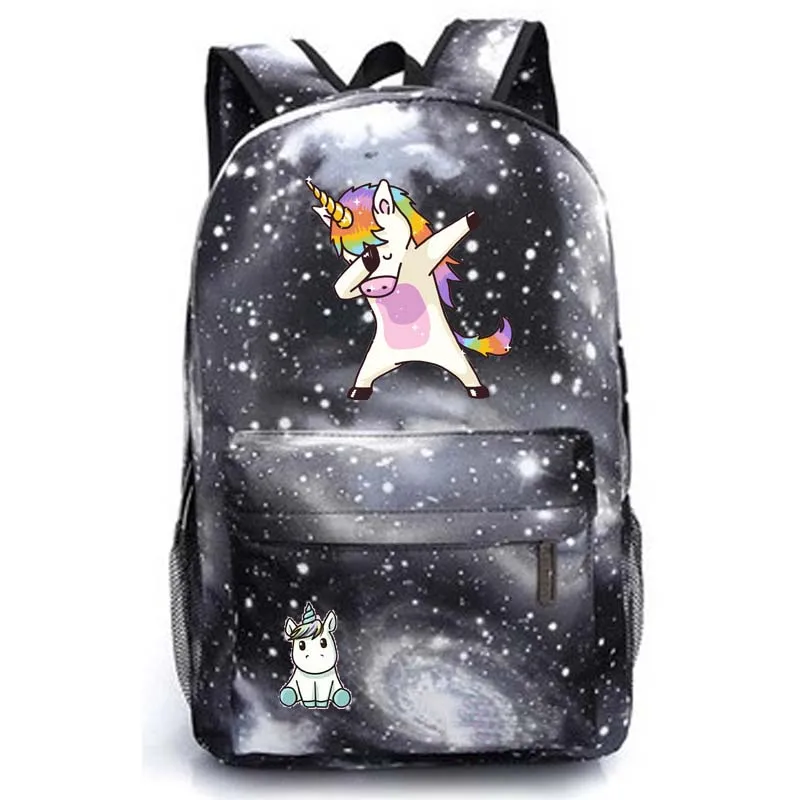 style1 black Милый Единорог Dab школьная сумка светящийся в темноте рюкзак студенческий школьный рюкзак ноутбук рюкзак повседневный рюкзак - Цвет: style1 black