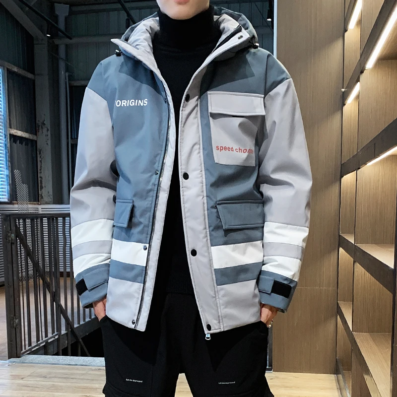 

High Quality 2019 New Fashion Patchwork Design Men's Winter Parka Jacket Warm Coat Man Hooded Jacket Windbreaker Parkas