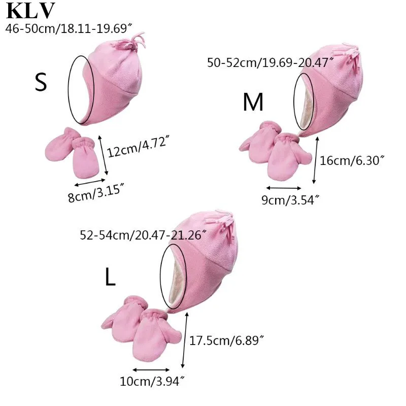 KLV 2 шт./компл. осень-зима Новые Детские флисовая шапка и перчатки, детская теплая Шапки детские варежки детские длинные шапка с наушниками