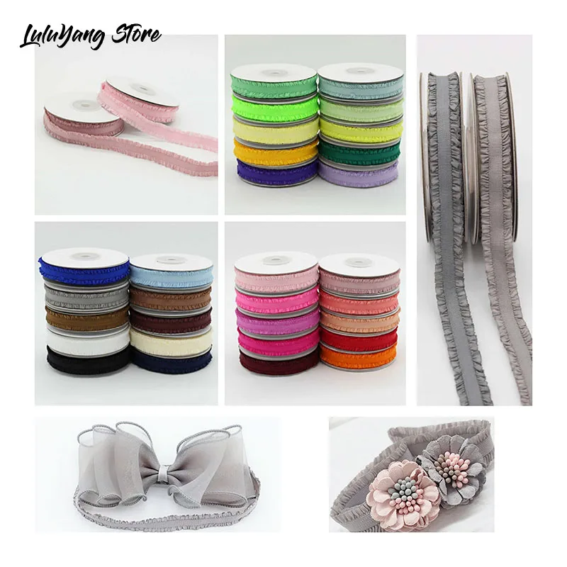 Elastic Ribbon Bias Tape Double Ruffled Edges Stretch Trim For Baby Hairband Rubber Rope Garment