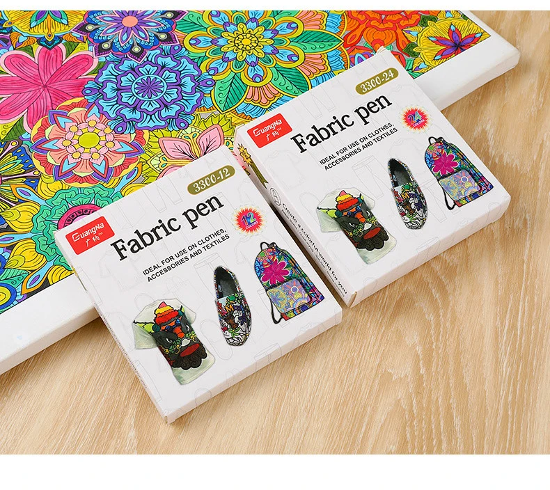 12/24 Farben Stoff Marker Stifte dauerhafte Stoff Farbe Stift weiche Pinsel Marker Stift Kleidung Leinwand T-Shirt Schuhe Kappe DIY Malerei – Detail 11