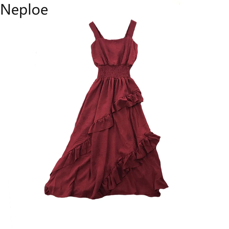 Neploe/новое летнее пляжное платье с оборками для отдыха, женское винтажное платье-майка с тонкой талией, большие качели, Vestido, средней длины, ropa mujer 46425