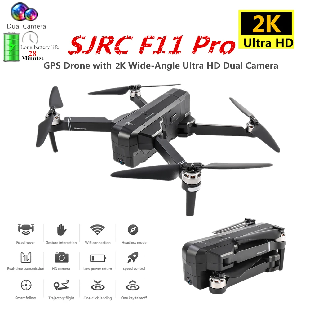 SJRC F11 PRO GPS Дрон с 1080P/2K HD камерой бесщеточный Квадрокоптер 28 минут FlyingTime складной VS