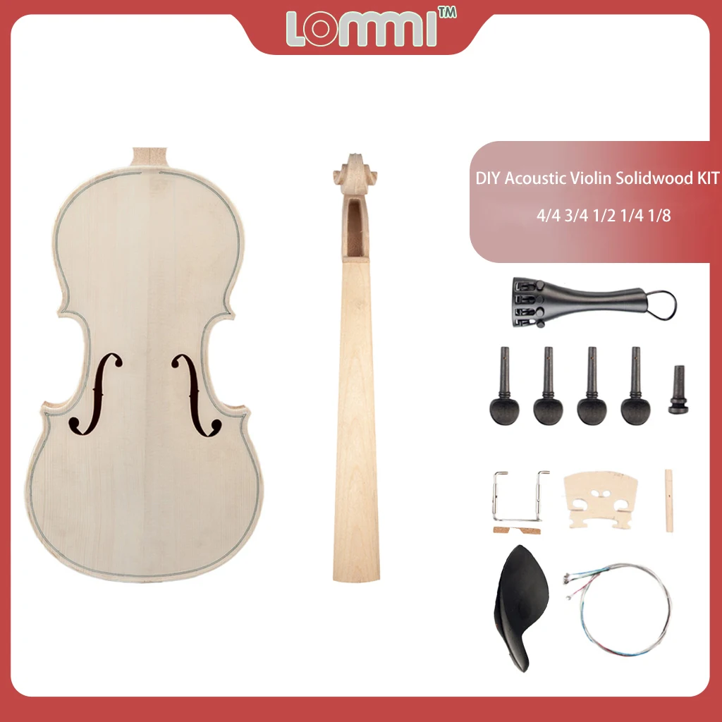 Lommi Diy 4/4 3/4 1/2 1/4 1/8 Kit Violino Violino Acustico In Legno Massello Top In Abete Acero Collo Posteriore Tastiera Kit Ponte Cordiera
