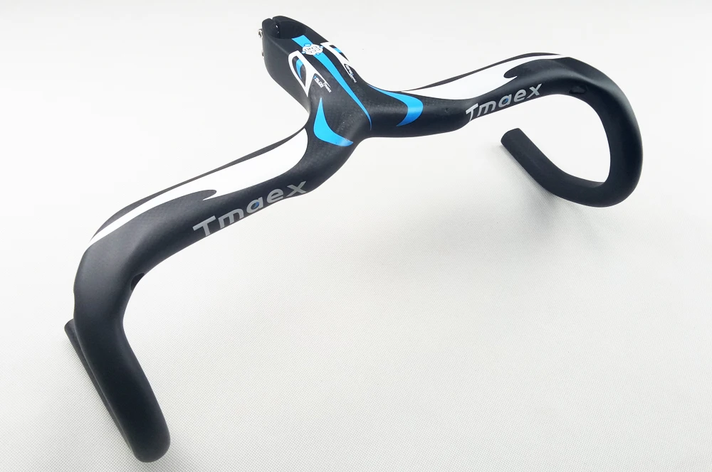 New arrival Blue decals Road bicycle 3K full carbon fibre bike handlebar and stem integrated with stent holes light
