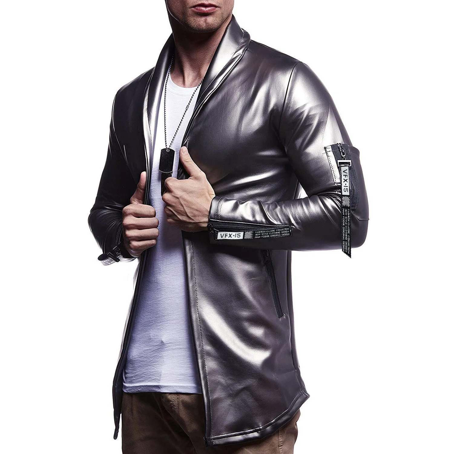Luxury Men Blazer Spring Fashion Jackets PU Leather Slim Fit Elastic Suit Mens Terno Masculino Blazers Men DJ Jacket