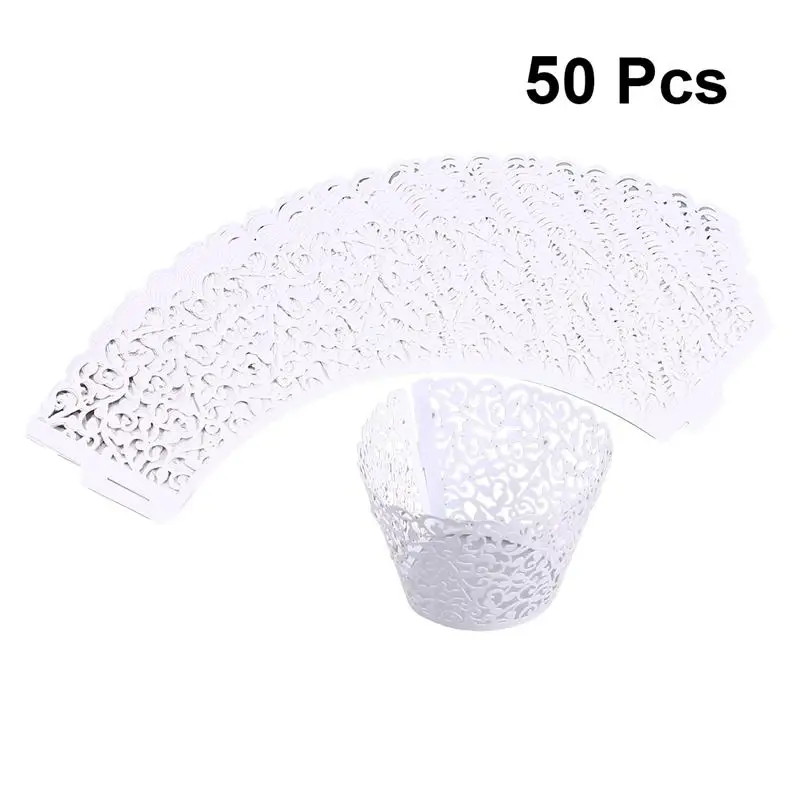 White-50PCS 100 шт бумажные обертки для пирожных Цветочный Дизайн Торт обертки чашки обертки для пирожных Декор тортов для дня рождения вечеринки свадьбы детский душ - Цвет: White-50PCS