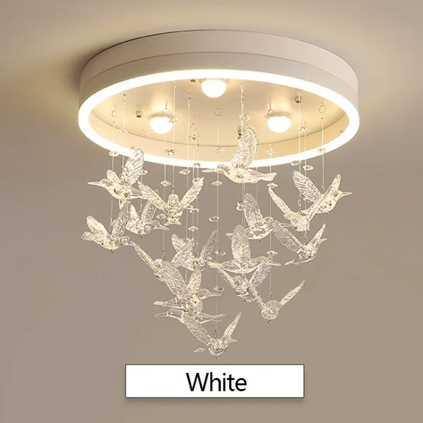 White Современный светодиодный светильник Hummingbird для столовой, спальни, кабинета, детской комнаты, Розовая/белая/коричневая люстра, люстры - Цвет абажура: White