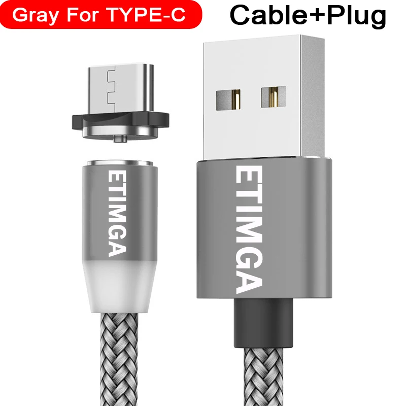 For Type C Gray Магнитный usb-кабель ETIMGA, кабель для быстрой зарядки типа C, магнитный usb-кабель для зарядки и передачи данных, кабель Micro USB для мобильного телефона, usb-шнур - Цвет: For Type C Gray