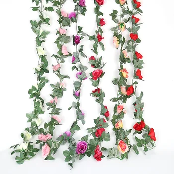 

220cm Artificial Roses Vines Rose DIY Fake Flowers Rattan Bedroom Ceiling Flower Wall Decor Vines Birthday Wedding Flowers
