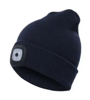 Navy Blue Battery Мужская Уличная зимняя светодиодный освещенные Кепки теплые шапочки Для мужчин Для женщин Рыбалка вязаная шапочка для бега шляпа флэш Кемпинг Альпинизм Кепки s - Цвет: Navy Blue Battery