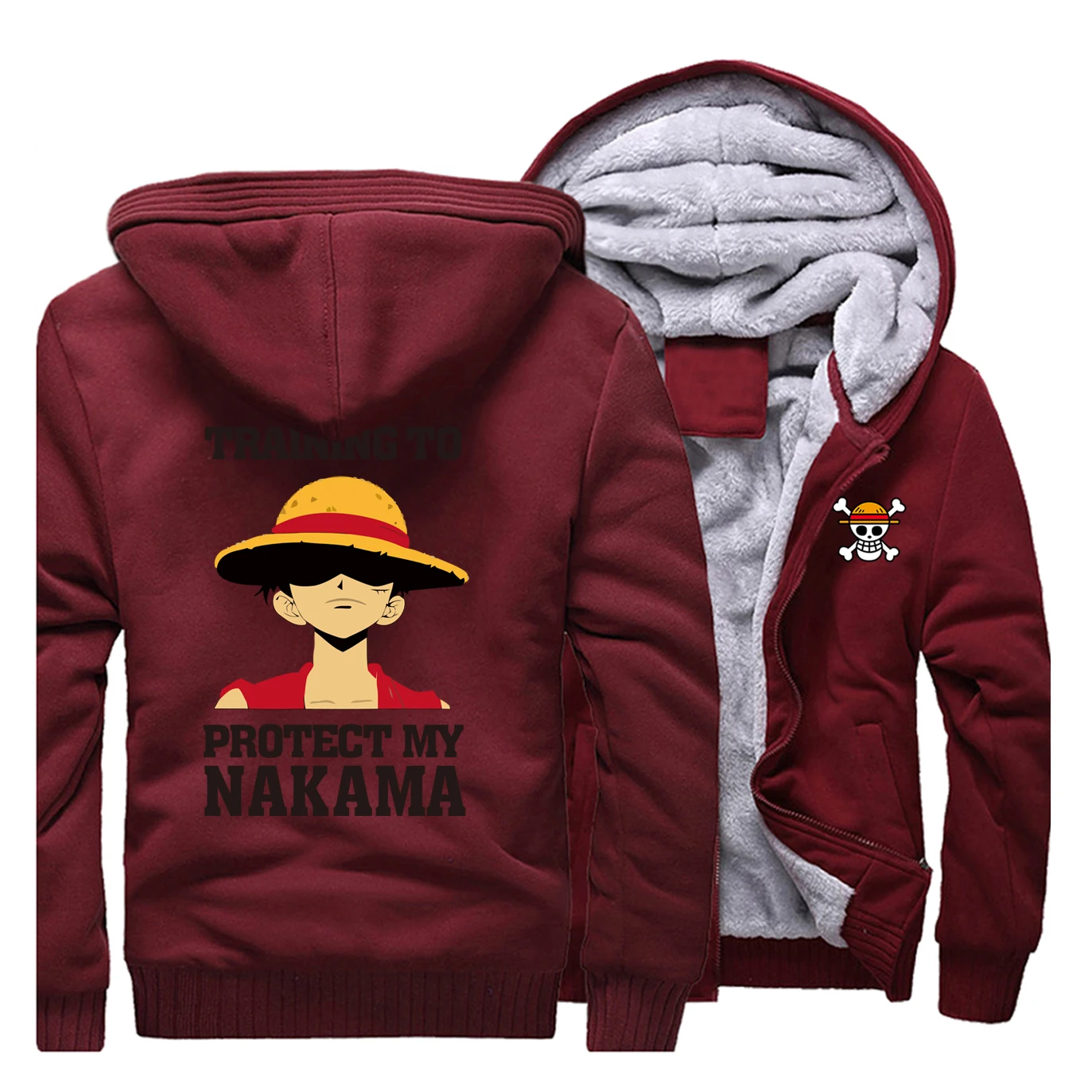 One piece Cool Luffy аниме принт сохраняет тепло зимняя толстовка мужская куртка новая теплая одежда толстовка сохраняет тепло Зимняя мода - Цвет: Wine Red 1