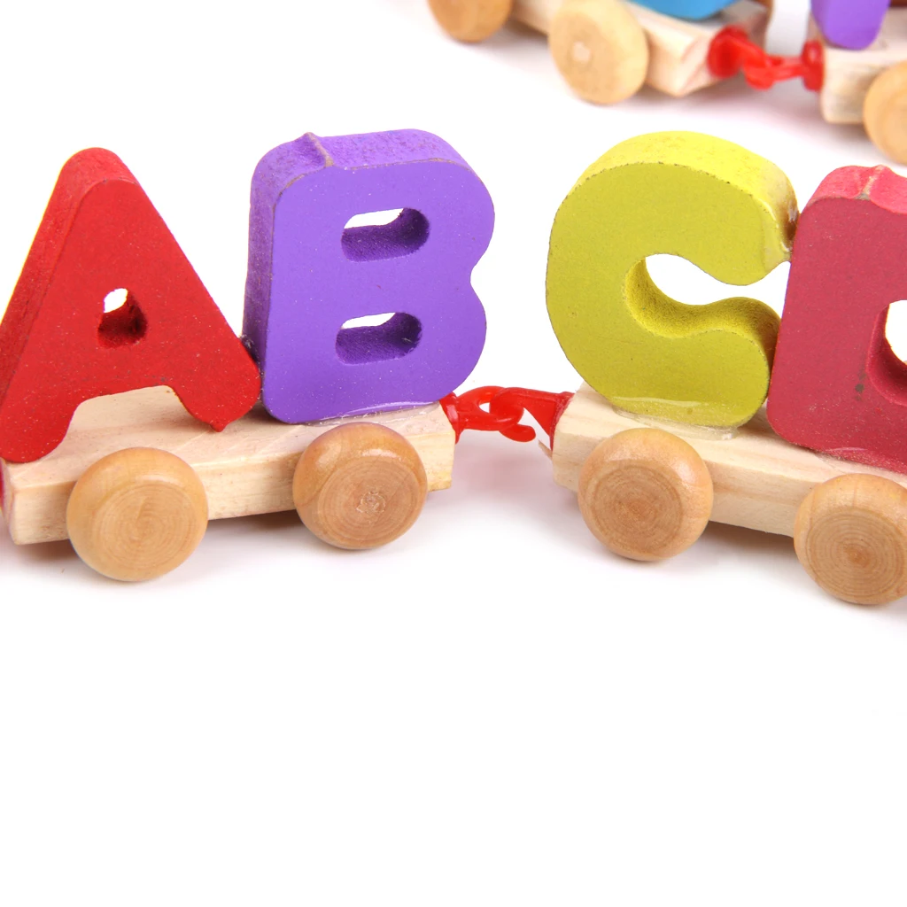 Wooden Train Set Alphabet Wood Letter Preschool Kids Toddler Educational Toy