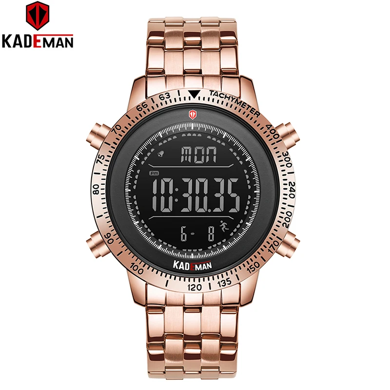KADEMAN Роскошные мужские часы светодиодный дисплей цифровые часы спортивные 3TAM полностью стальные модные наручные часы Лидирующий бренд Relogio Masculino - Цвет: K849-RG-B