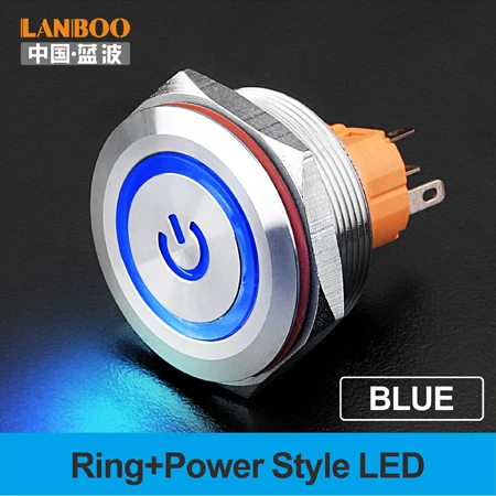 Blue LED Power 30 мм Одноместный двухполюсный DPDT кнопочный переключатель двери схема с светильник 12V24V220V - Цвет: Blue LED Power