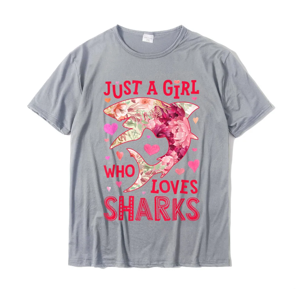 Design Tshirts Short Sleeve Printed On Sale Man April FOOL DAY Tops Shirts Printed Tees Crewneck 100% Cotton Free Shipping Just A Girl Who Loves Sharks Flower Floral Gifts Shark Lover T-Shirt__17706 grey
