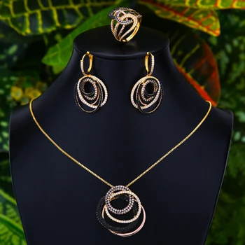 

GODKI Korean Trendy 3pcs Crossover Chunky Jewelry Set Women Wedding Cubic Zirconia Dubai Gold Necklace Earring Ring Jewelry Sets