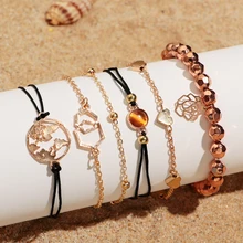 1 комплект Boho Сердце кисточкой браслеты с растительным орнаментом бисера оболочки регулируемый браслет цепь ножной браслет набор изысканные Женские ювелирные аксессуары