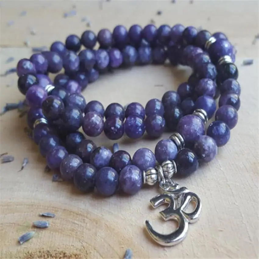 

6mm Amethyst blue Crystal Gemstone Mala Bracelet 108 Bead Unisex natural Healing Chakas Gemstone cuff Wristband Buddhism Wrist