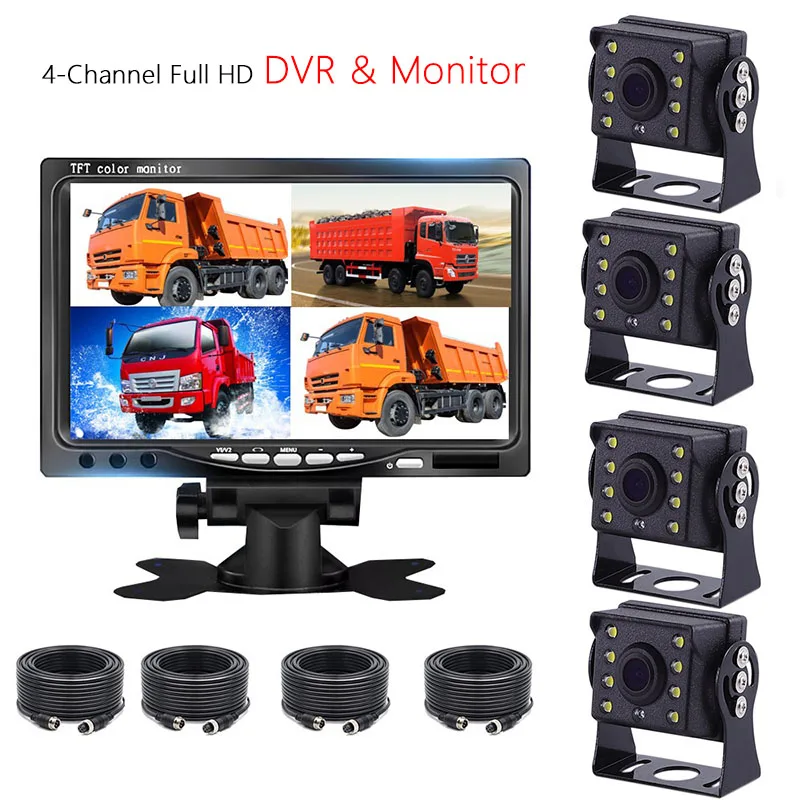 7-дюймовый 4-канальный видеорегистратор с 4 объективами для автомобилей DVR
