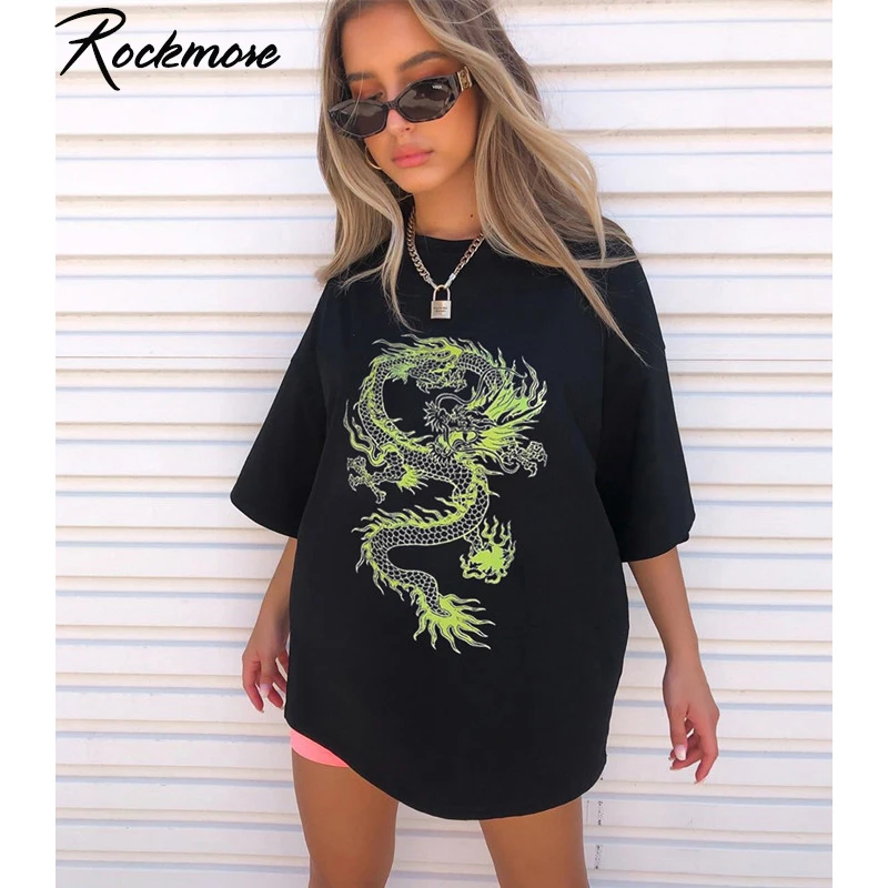 Rockmore Dragon Print T-Shirt Women Plus Size Short Sleeve Casual Streetwear Oversized Long Shirts Basic Tshirts Ladies Summer Rockmore Dragon Print T-Shirt Women Plus Size Short Sleeve Casual Streetwear Oversized Long Shirts Basic Tshirts Ladies Summer