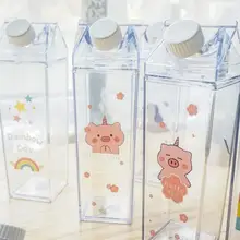 Unique Mini Cute Water bottles Milk Box Shape Transparent Plastic Cartoon pink pig Drink Bottle Coffee Beer Drinkware