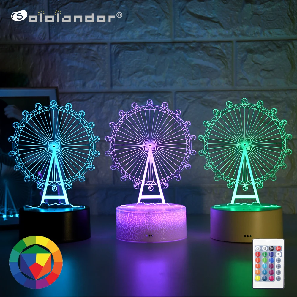 

Newest Kid Light Night 3D LED Night Light Creative Table Bedside Lamp Romantic Ferris wheel light Kids Gril Home Decoration Gift