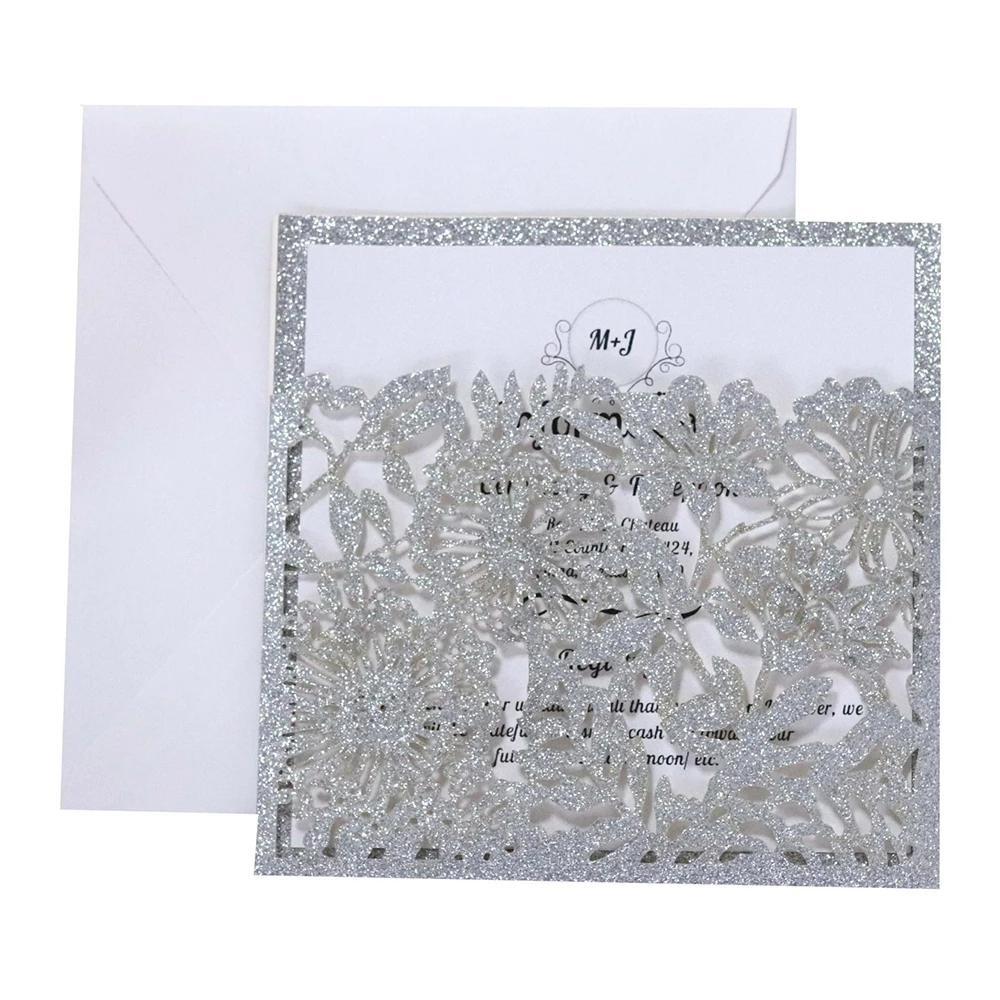  Glitter Powder Element Pocket Design Invitation Card Laser Cut-out Business Wedding Party Invitatio - 4.00051E+12
