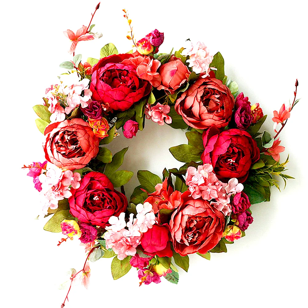 

Autumn Peony Wreath Christmas Wreath Red Door Wreath Wall Hanging Garland Ornaments Wedding Decoration Home Door Wall Decoration
