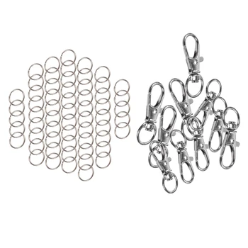 

60 Pcs 20mm Outside Dia Universal Split Key Rings Keychain & 10Pcs Metal Clasp Swivel Trigger Clips Snap Hooks Key Ring
