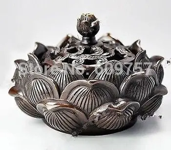 

rare luck Collectable burner Bronze statue lotus flower censer incense art bronze Genuine copper