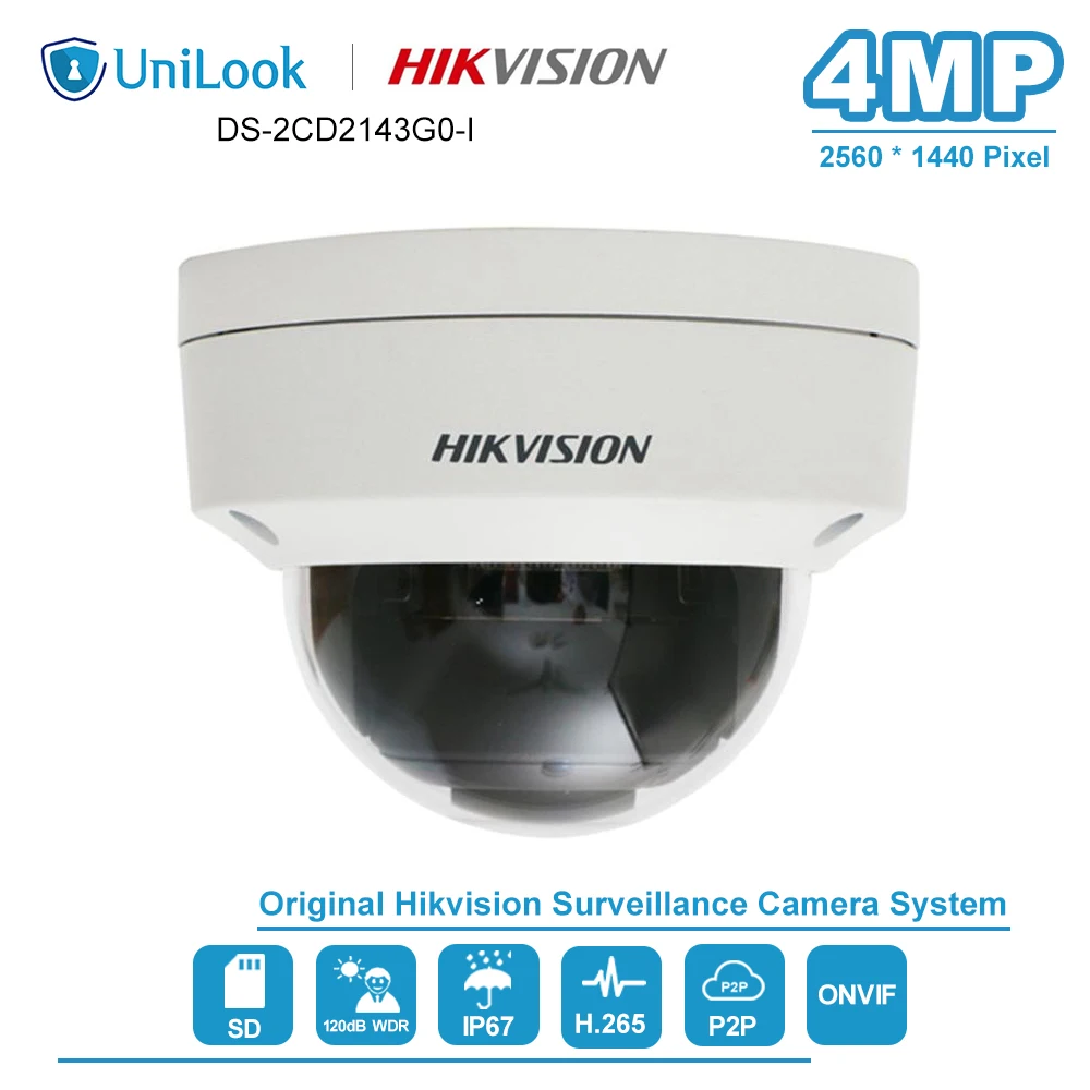 Hikvision 4MP 2,8/4 мм купольная сетевая IP погодоустойчивая камера IP67 ночного видения IR расстояние 30 м H.265 + DS-2CD2143G0-I