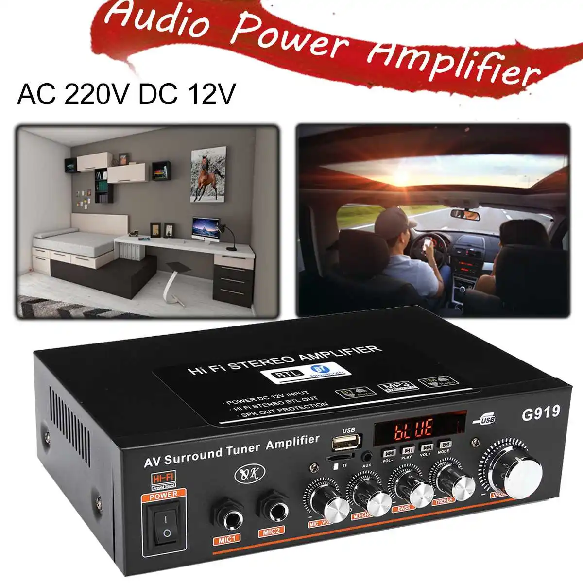 Мини усилитель звука G919 12 В/220 В 360 Вт bluetooth стерео мощности FM SD Hi Fi 2 канала аудио