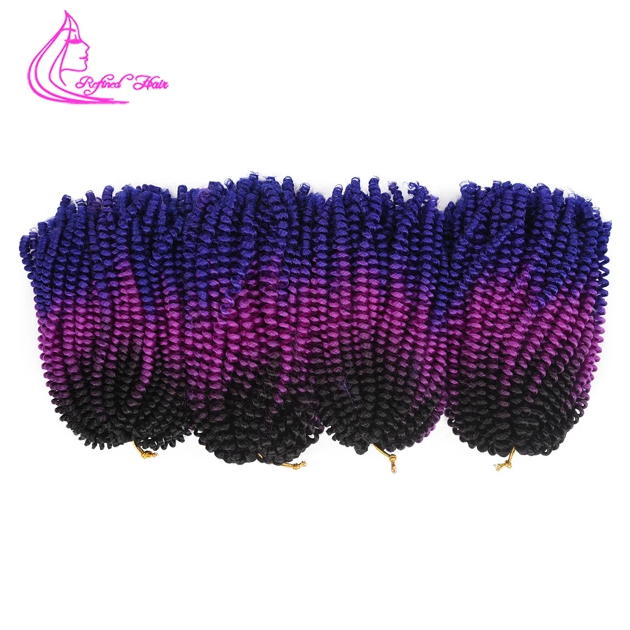 

Refined Hair Crochet Braids 8inch Synthetic Short Spring Twist Curly Purple Blue Ombre braiding Hair Extensions 30strands/pack