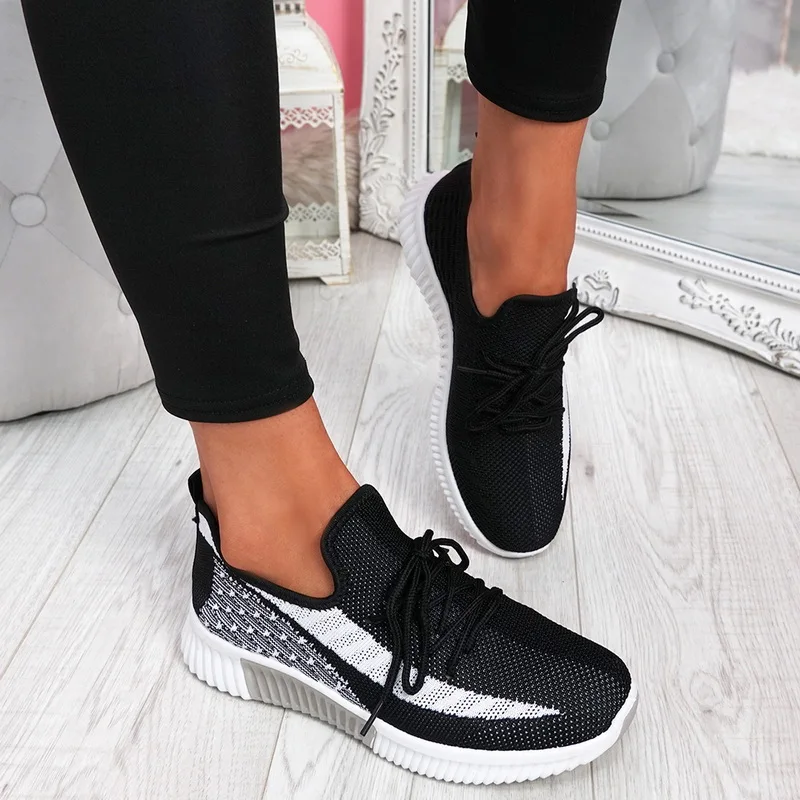 2020 Women's Vulcanized Female Lace Up Mesh Sneakers Shoes Round Toe Casual Walking Shoes Mesh Flat Anti slip Women Sneakers