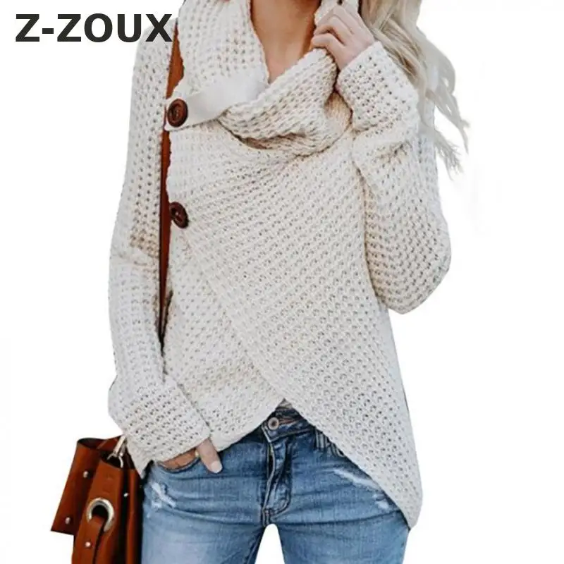

Z-ZOUX Women Sweater Turtleneck Long Sleeve Knit Sweater Asymmetrical Womens Cardigan Loose Ladies Fall Cardigans Autumn Winter