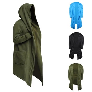 

Vintage Men Autumn Winter Hoodies Jacket Long Cardigan Coat Casual Hip Hop Solid Pocket Jacket Hooded Outwear Veste Homme