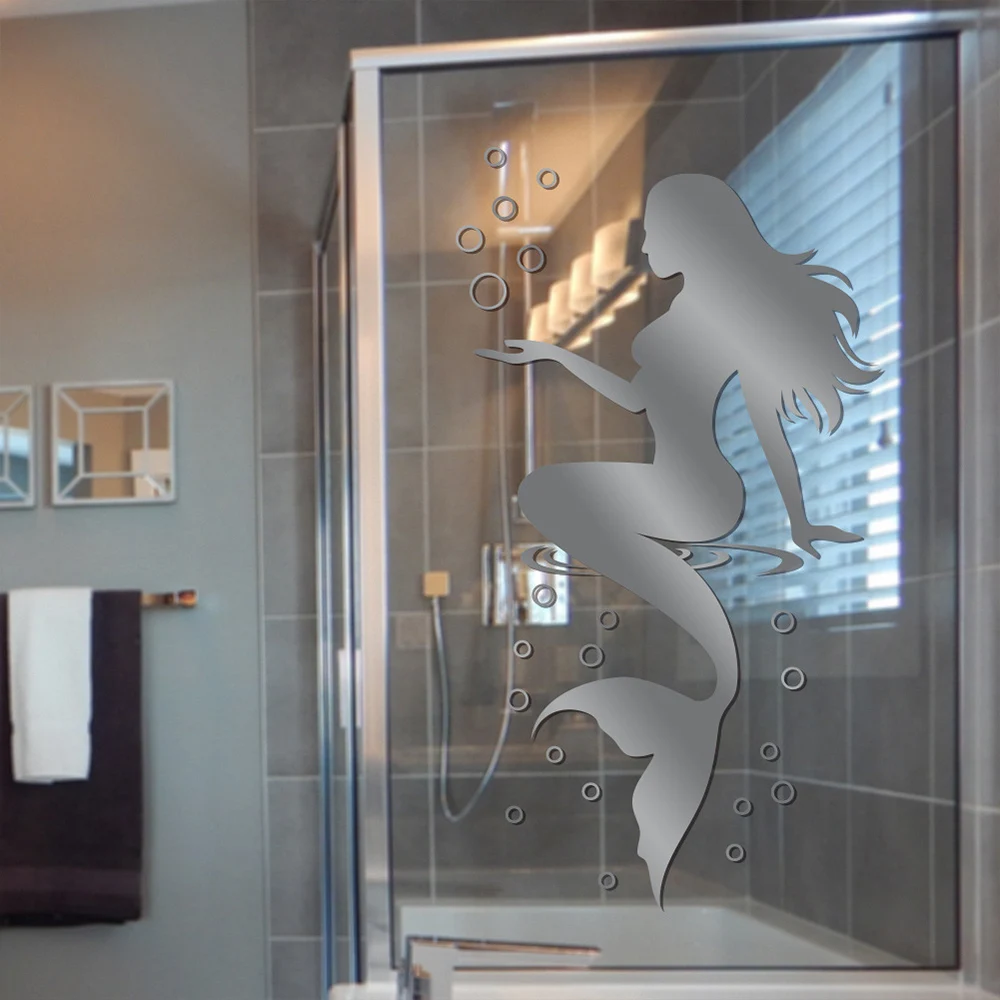 Русалка DIY настенные наклейки для украшения дома ванная комната стеклянные обои ПВХ водоотталкивающие легко удаляемые обои Droshipping