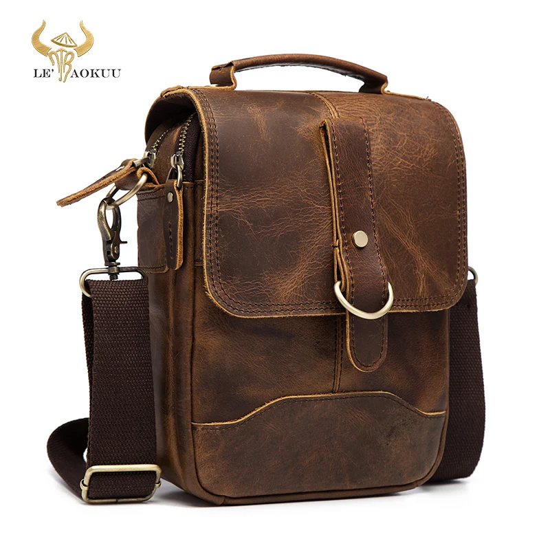 Mens Messenger Bag Original Leather Male Design Casual Shoulder messenger bag cowhide Fashion 8" Tote Crossbody Mochila Satchel bag For Men 143-g