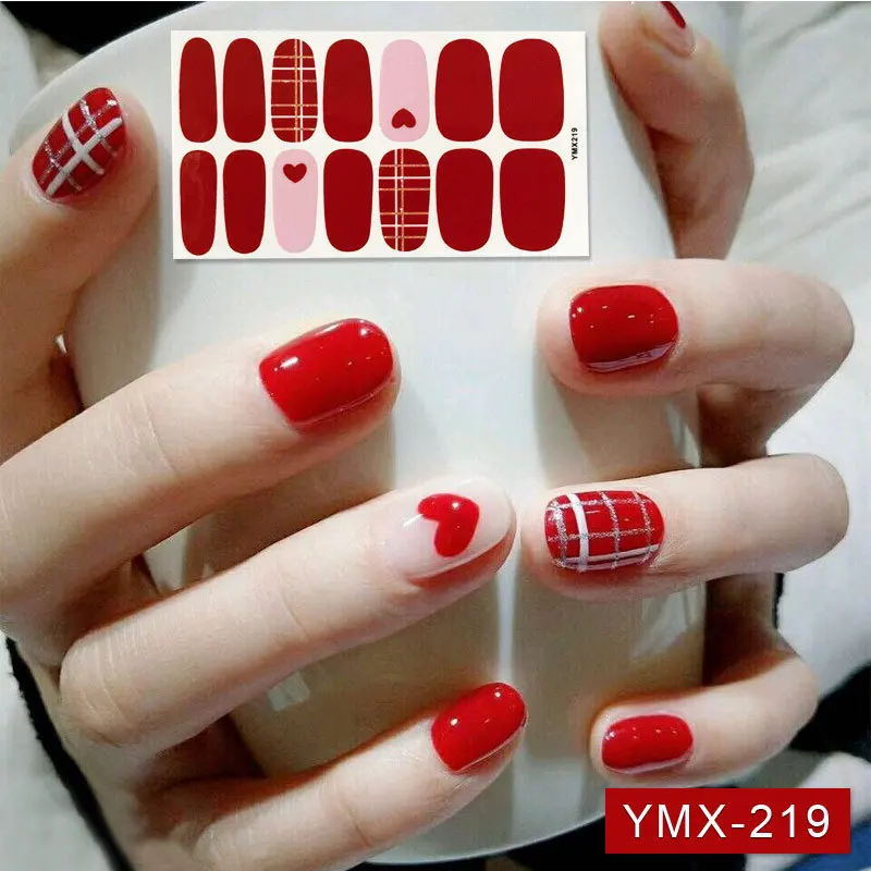 Корейский модный клей для накладных ногтей, полный лак для ногтей, наклейки для украшения ногтей, Предварительно Разработанный однотонный розовый цвет для женщин - Цвет: YMX219