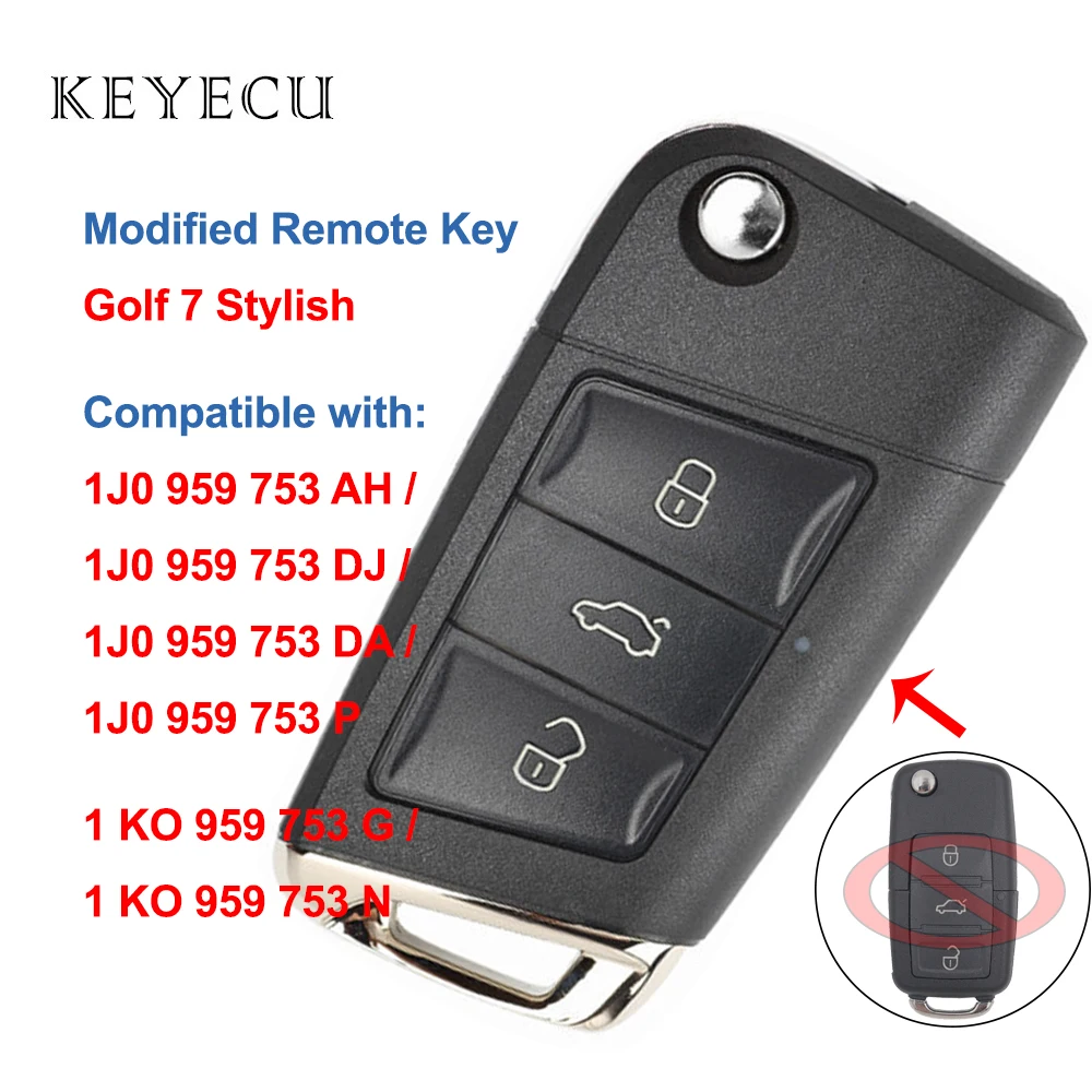Новый стильный дистанционный ключ Keyecu для гольфа 7 с 3 кнопками Volkswagen Skoda Seat 1J0 959 753